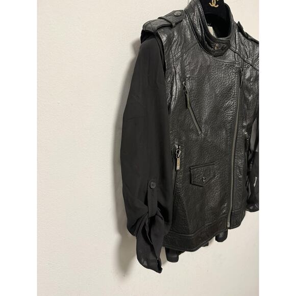 Ashley B Jacket Womens XS Black Mixed Media Leather Moto Asym Zip Sheer Sleeves - Picture 8 of 15